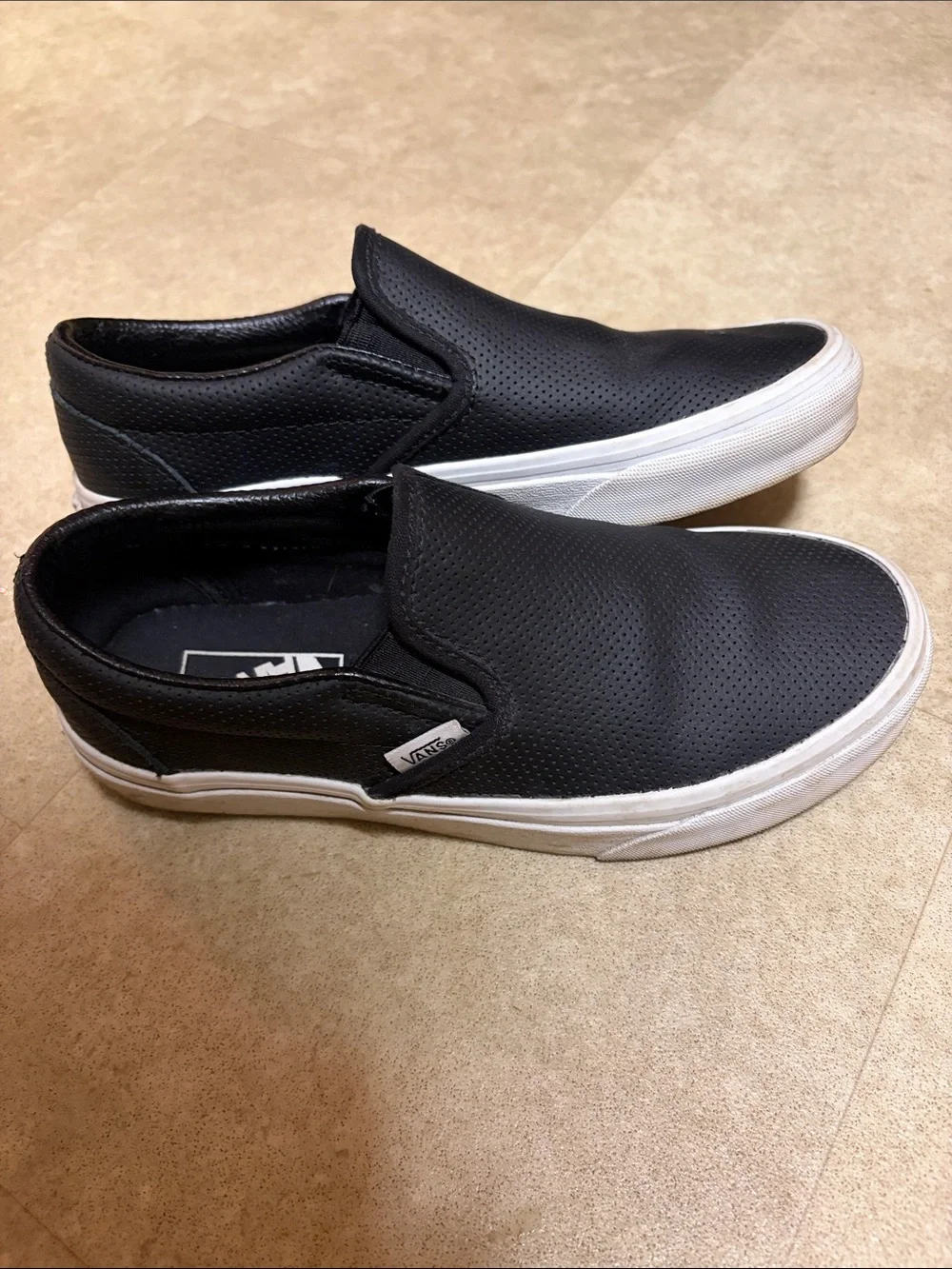Vans Black Slip-On Perforated Leather with White Sole